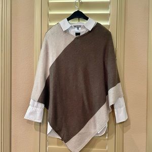 Beryll Asymmetrical Striped Cashmere Knit Poncho Sweater